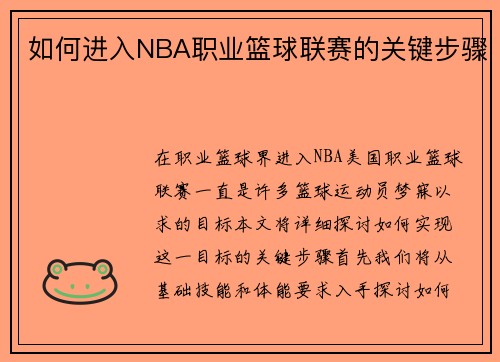 如何进入NBA职业篮球联赛的关键步骤